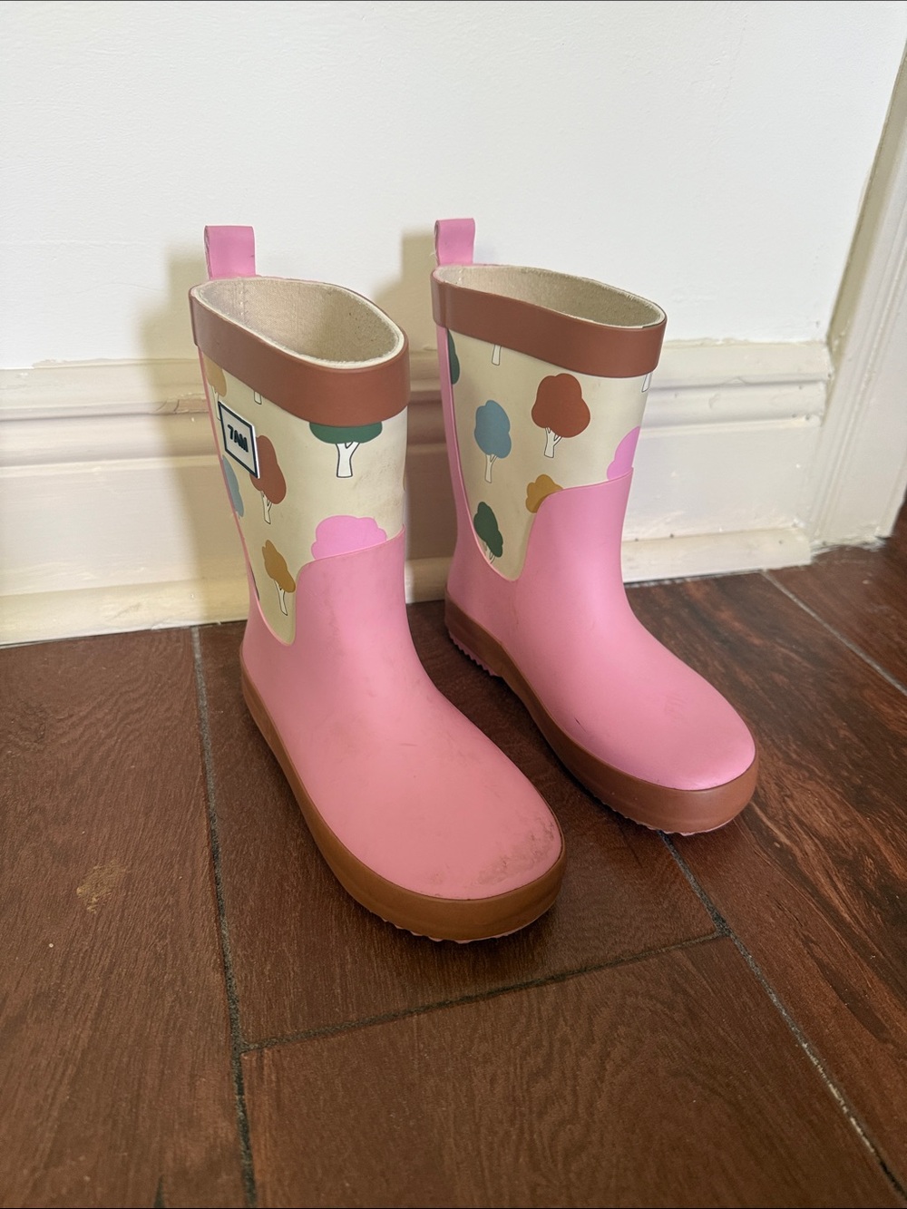 Kids Pink Waterproof Rain Boots with Tree Motif - Picture 2 of 9